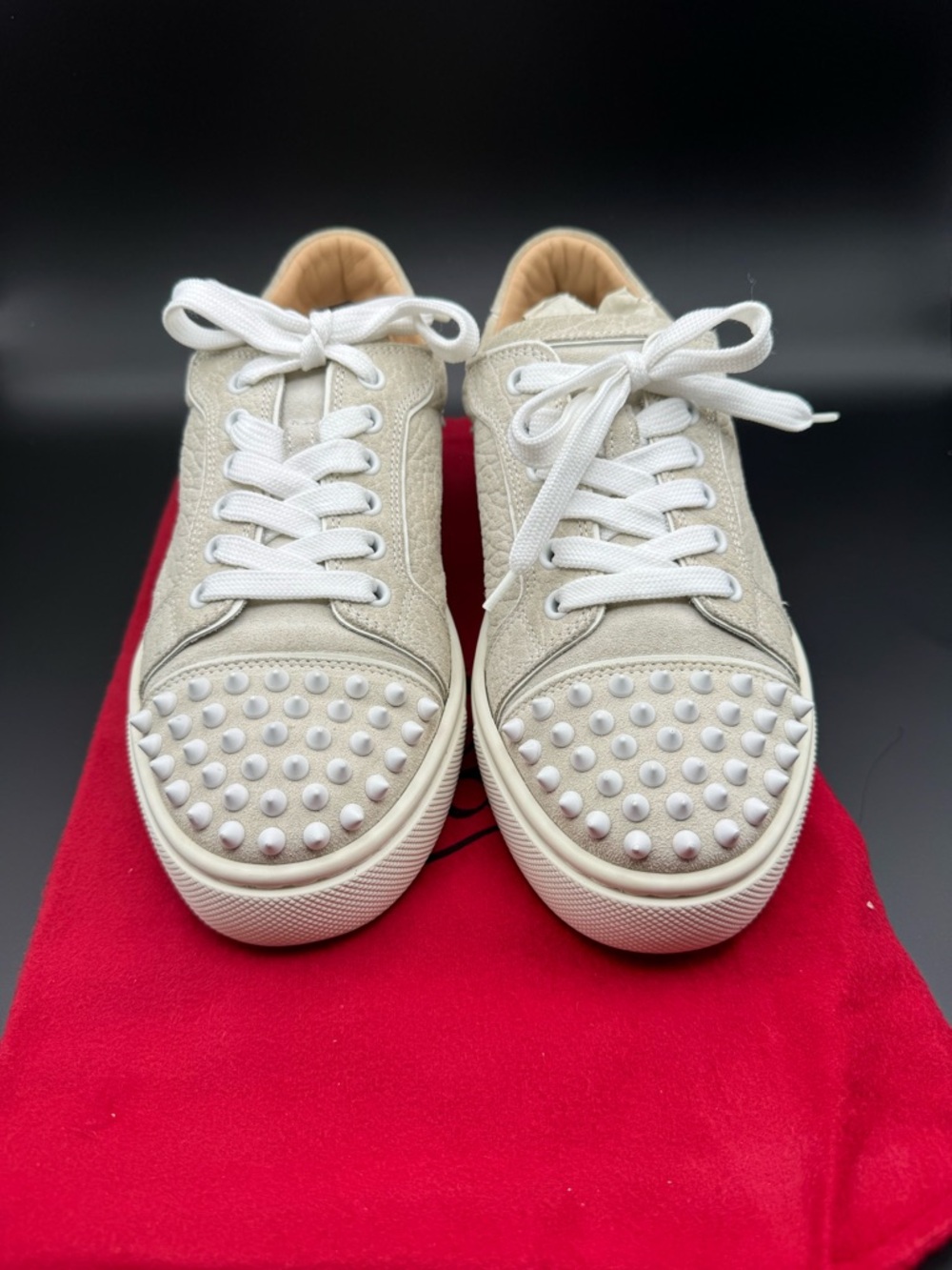 Christian Louboutin Vieira Spike Low Top Sneaker White Suede 37.5 - Picture 8 of 8